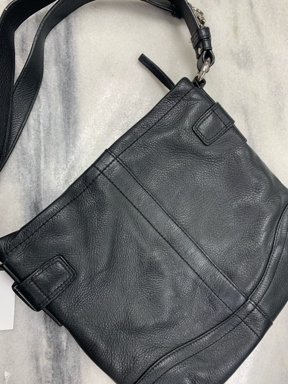 Coach Black Pebbled Leather Shoulder Bag with Chain Charm - Picture 5 of 8
